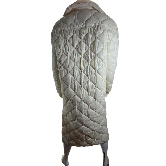 River Island Padded Quilted Long Coat Womens 6 Cream Maxi Aysmmetrical Luxury - Picture 2 of 16